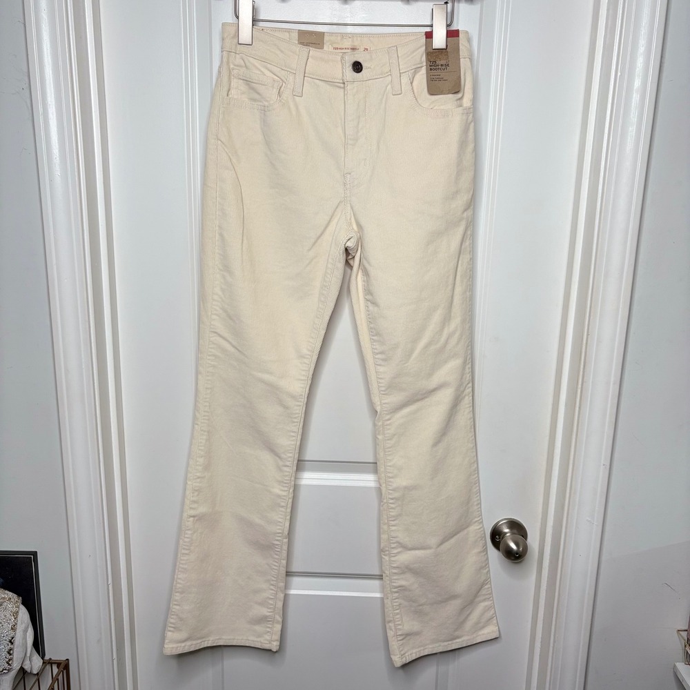 Levis 725 High Rise Bootcut Corduroy Pants Cream Off-White 29x32 18759-0164 Boho